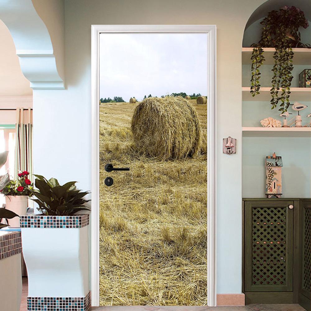 3D rice pile field grassland door mural Wallpaper AJ Wallpaper