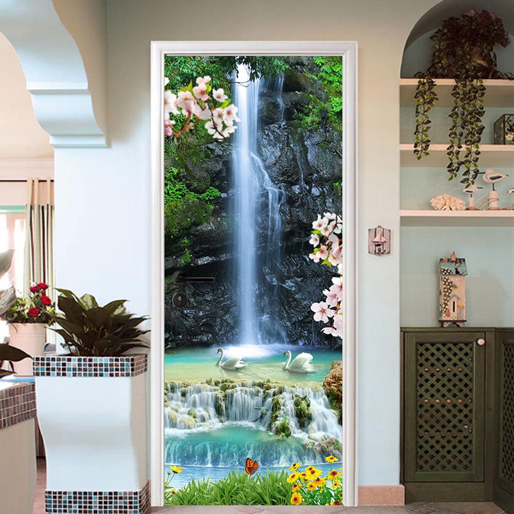 3D clear waterfall landscape door mural Wallpaper AJ Wallpaper
