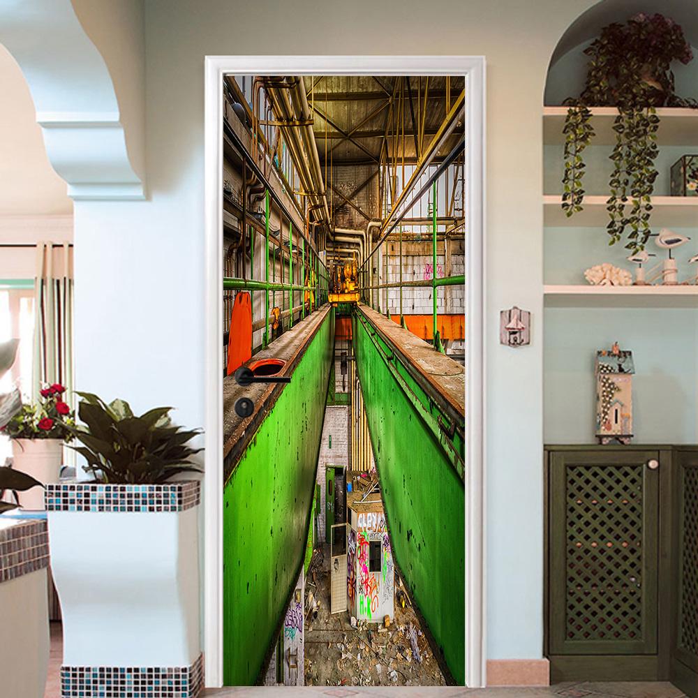 3D roof beam railing the green wall door mural Wallpaper AJ Wallpaper