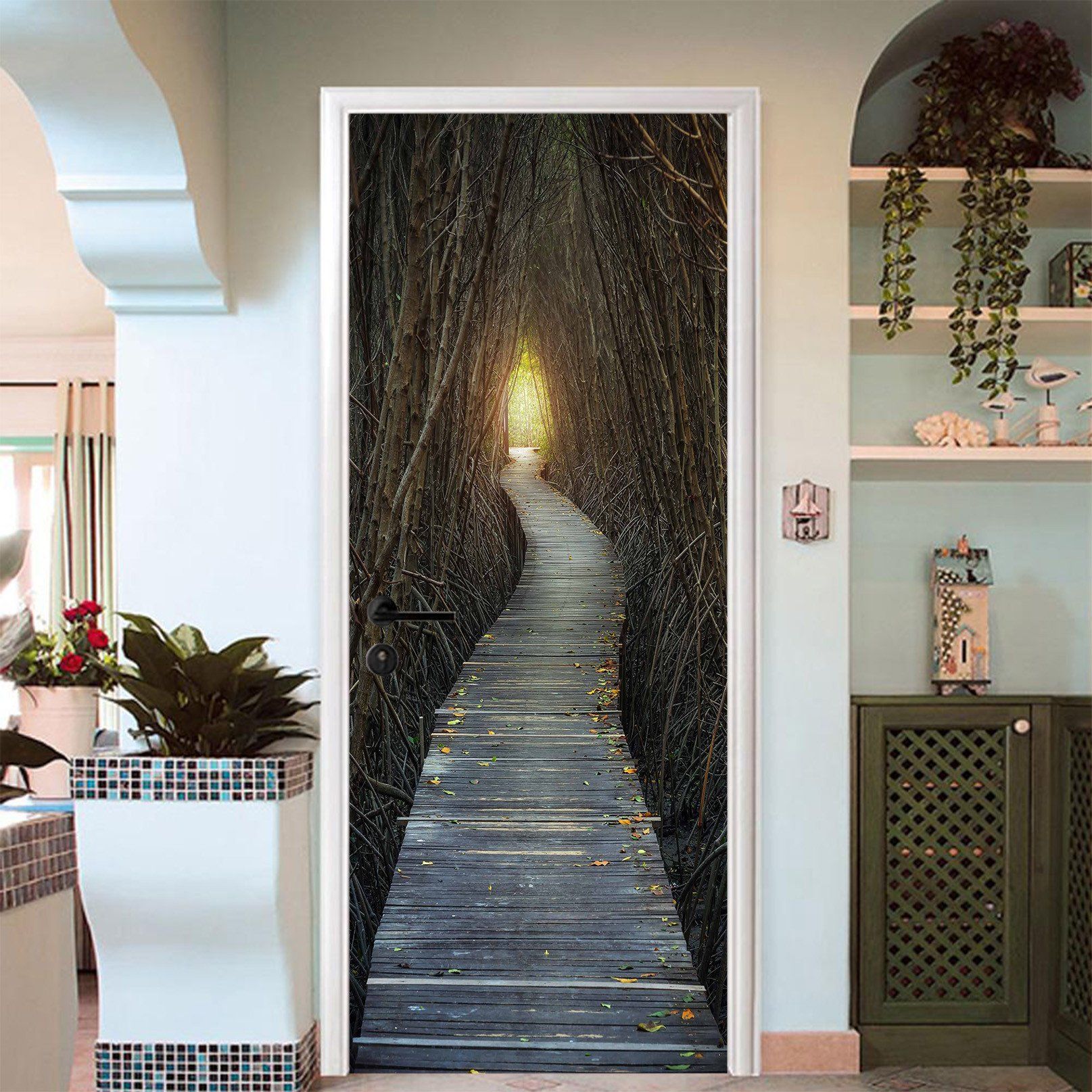 3D Bare Forest Wood Path Door Mural Wallpaper AJ Wallpaper