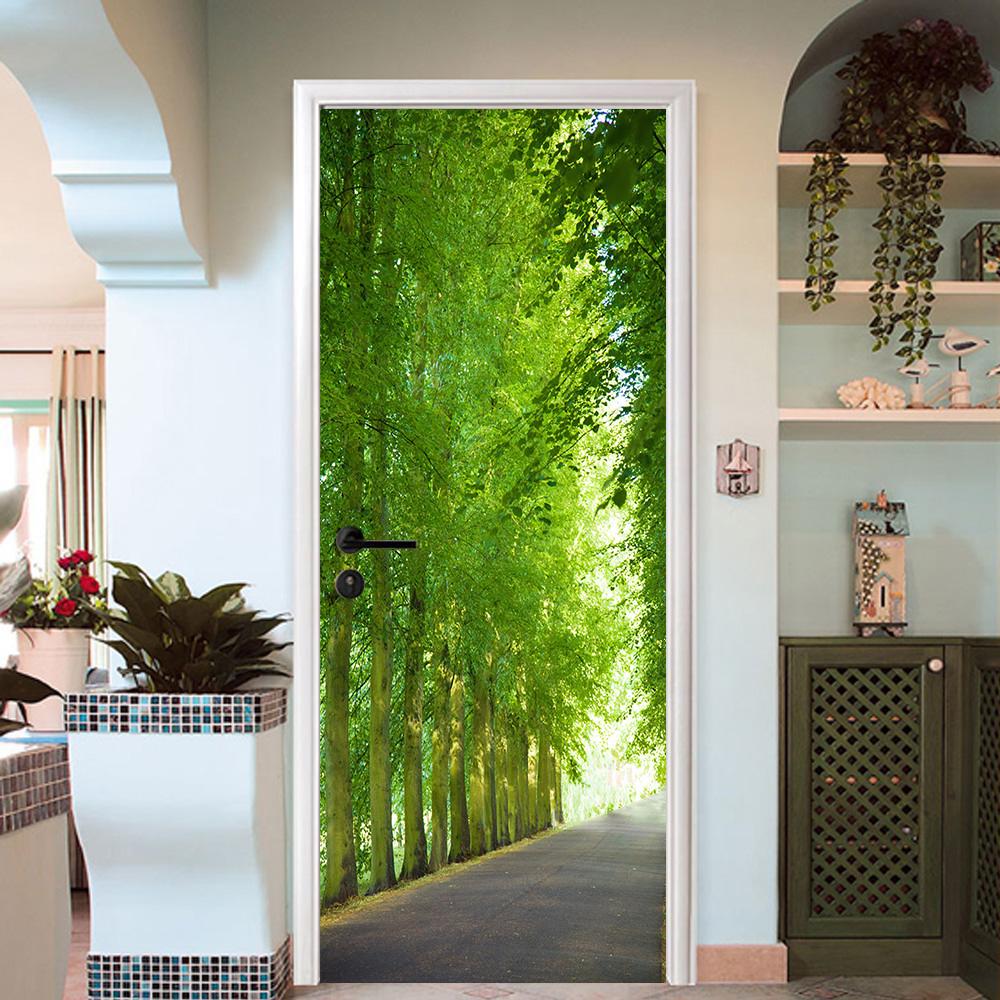 3D highway sunshine tree door mural Wallpaper AJ Wallpaper