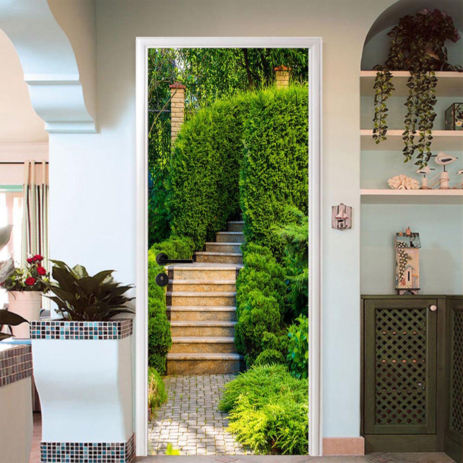 3D Stairs Green Plants 90 Door Mural Wallpaper AJ Wallpaper