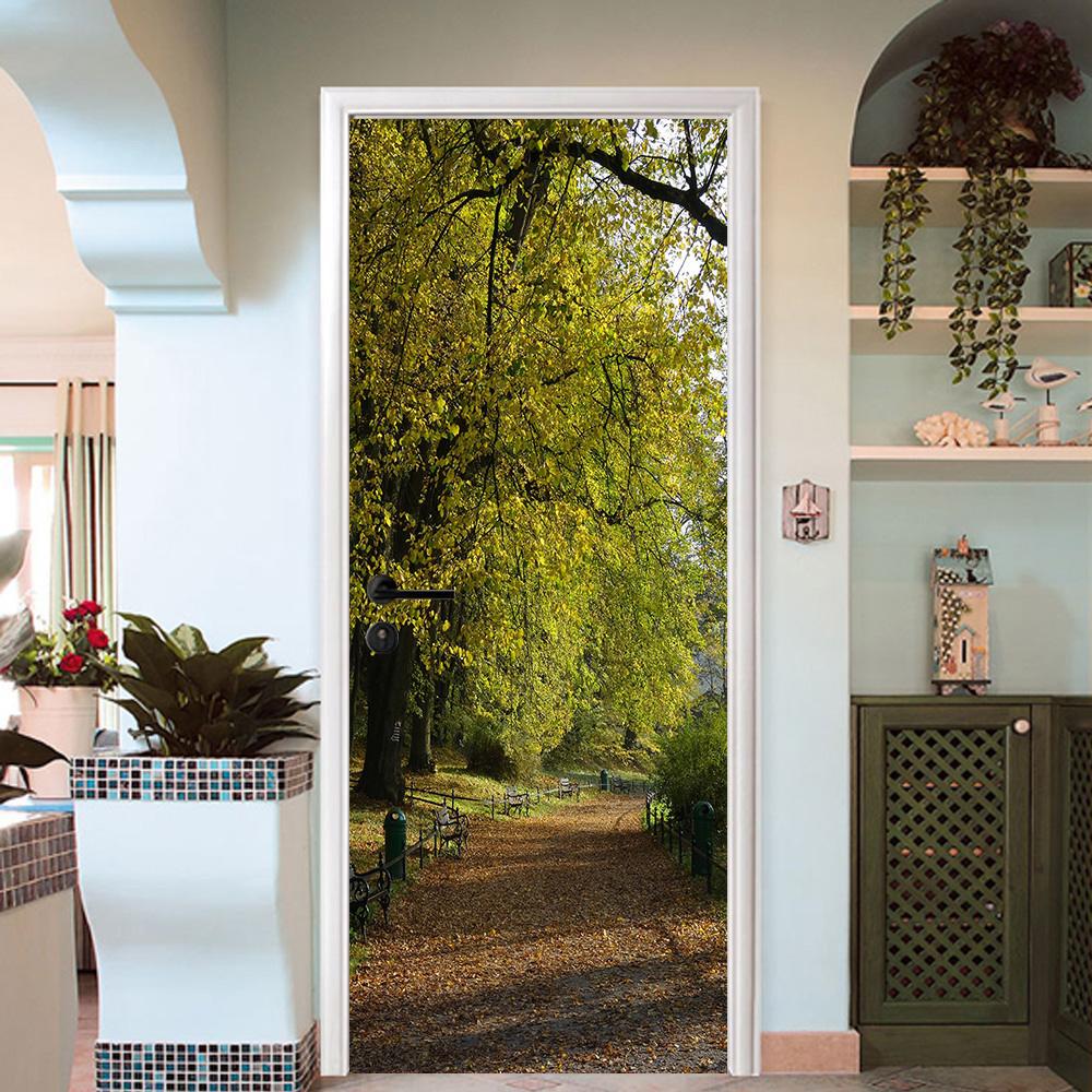 3D trees in spring door mural Wallpaper AJ Wallpaper