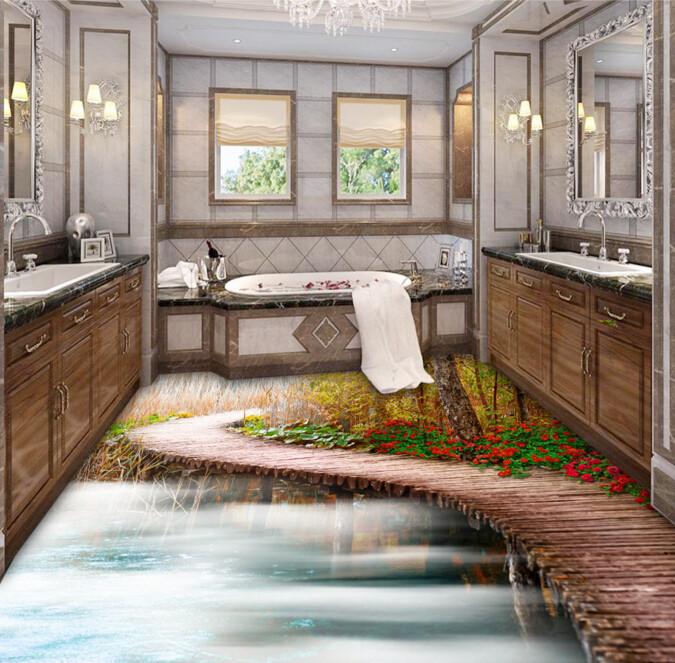3D Forest Wood Bridge Floor Mural Wallpaper AJ Wallpaper 2