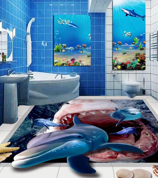 3D Brave Dolphins Floor Mural Wallpaper AJ Wallpaper 2