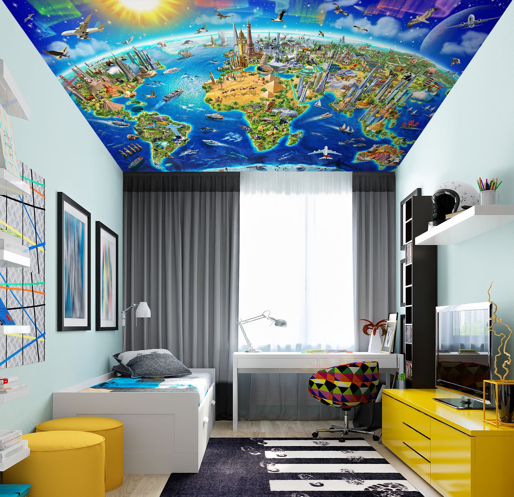3D Earth Map Building 1009 Adrian Chesterman Ceiling Wallpaper Murals