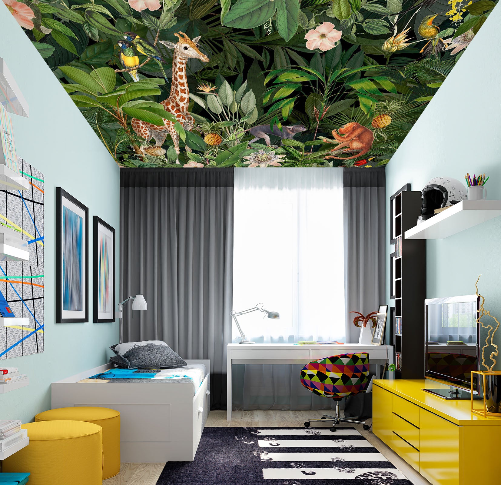 3D Green Leaves Giraffe 5267 Andrea Haase Ceiling Wallpaper Murals
