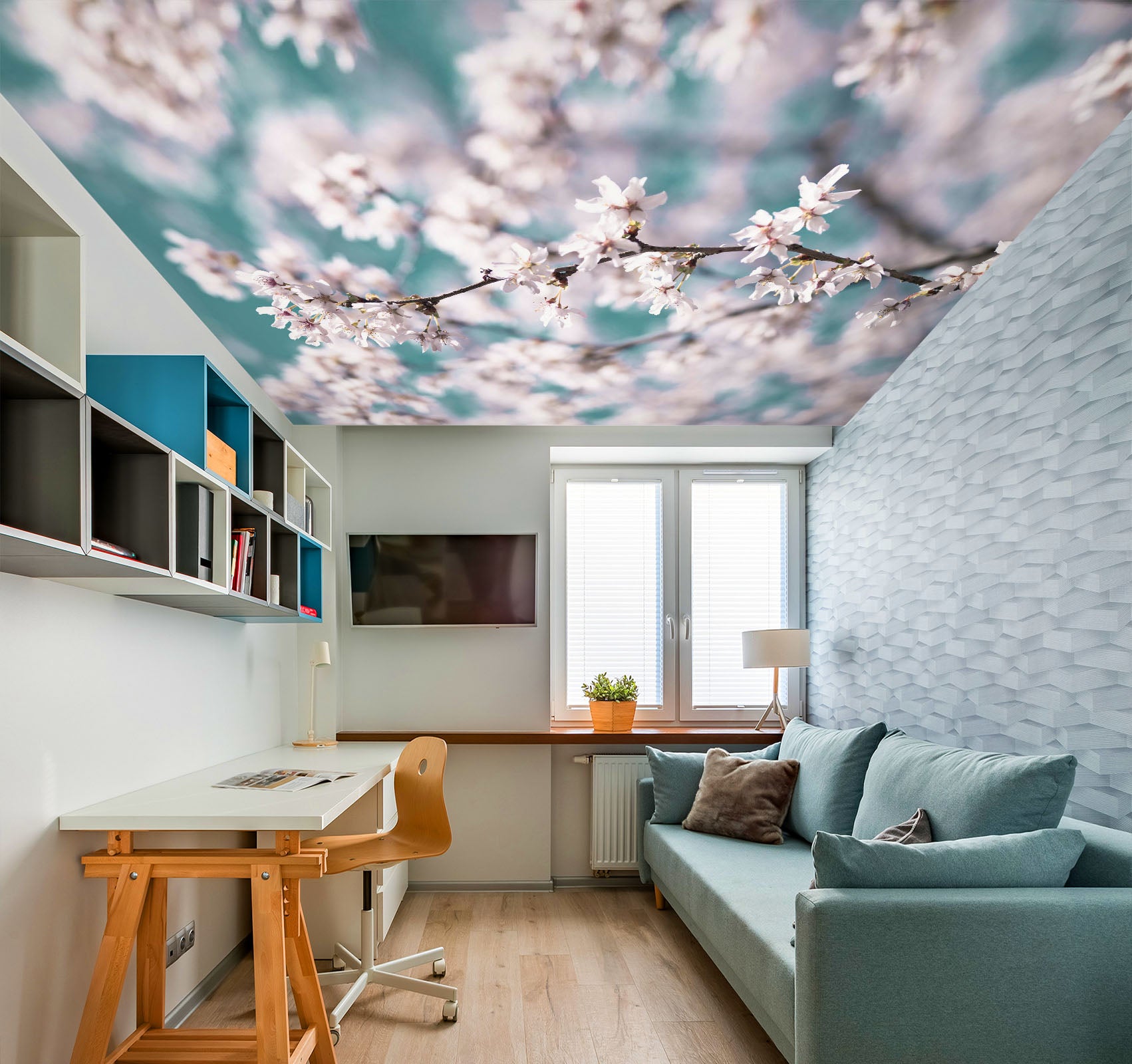 3D Pink Cherry Blossom 2566 Assaf Frank Ceiling Wallpaper Murals