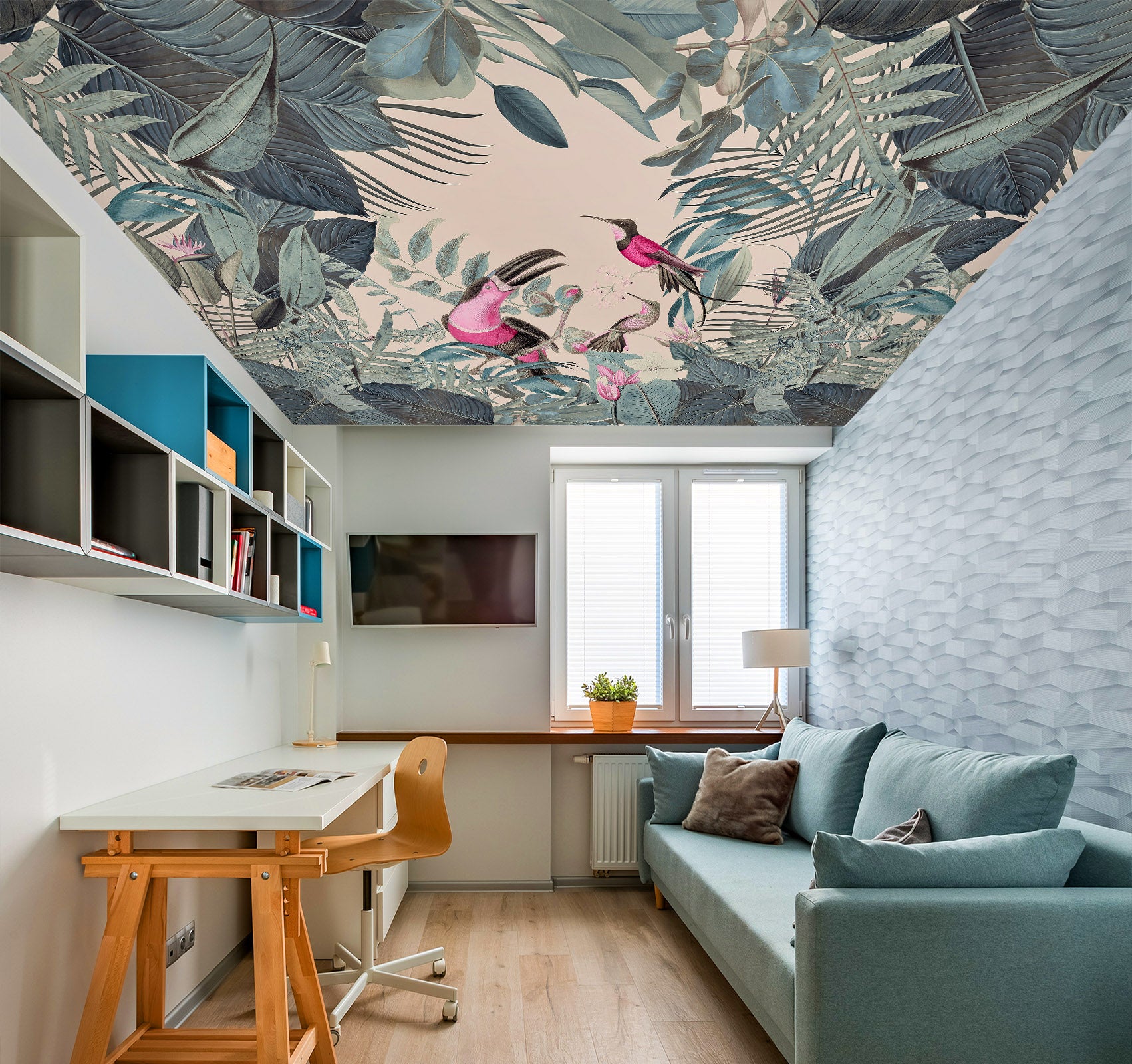 3D Pink Bird Leaves 968 Andrea Haase Ceiling Wallpaper Murals