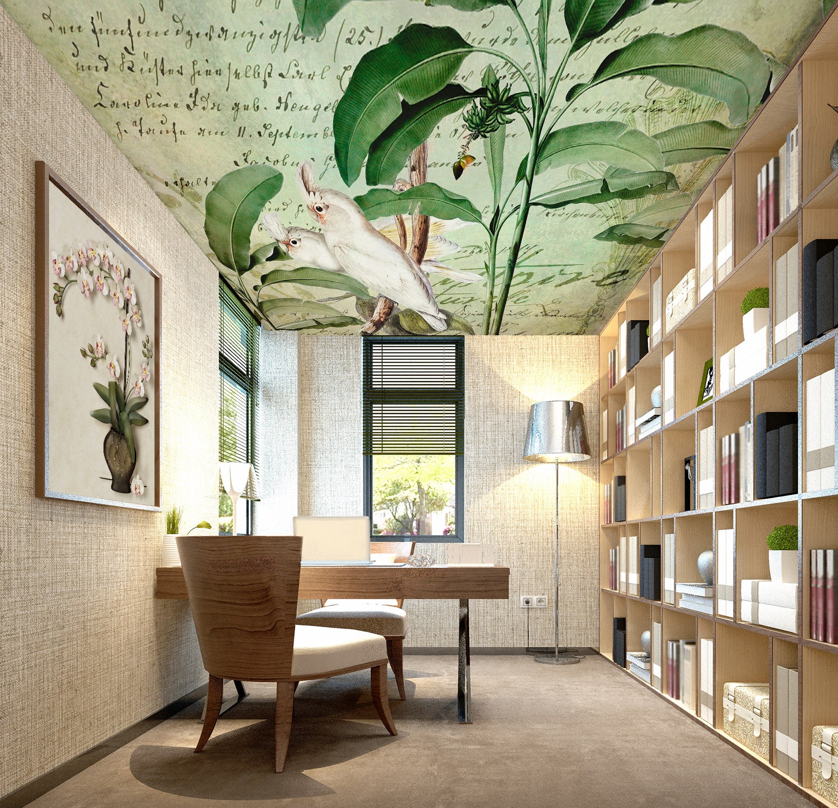 3D Green Leaves Letters 5261 Andrea Haase Ceiling Wallpaper Murals