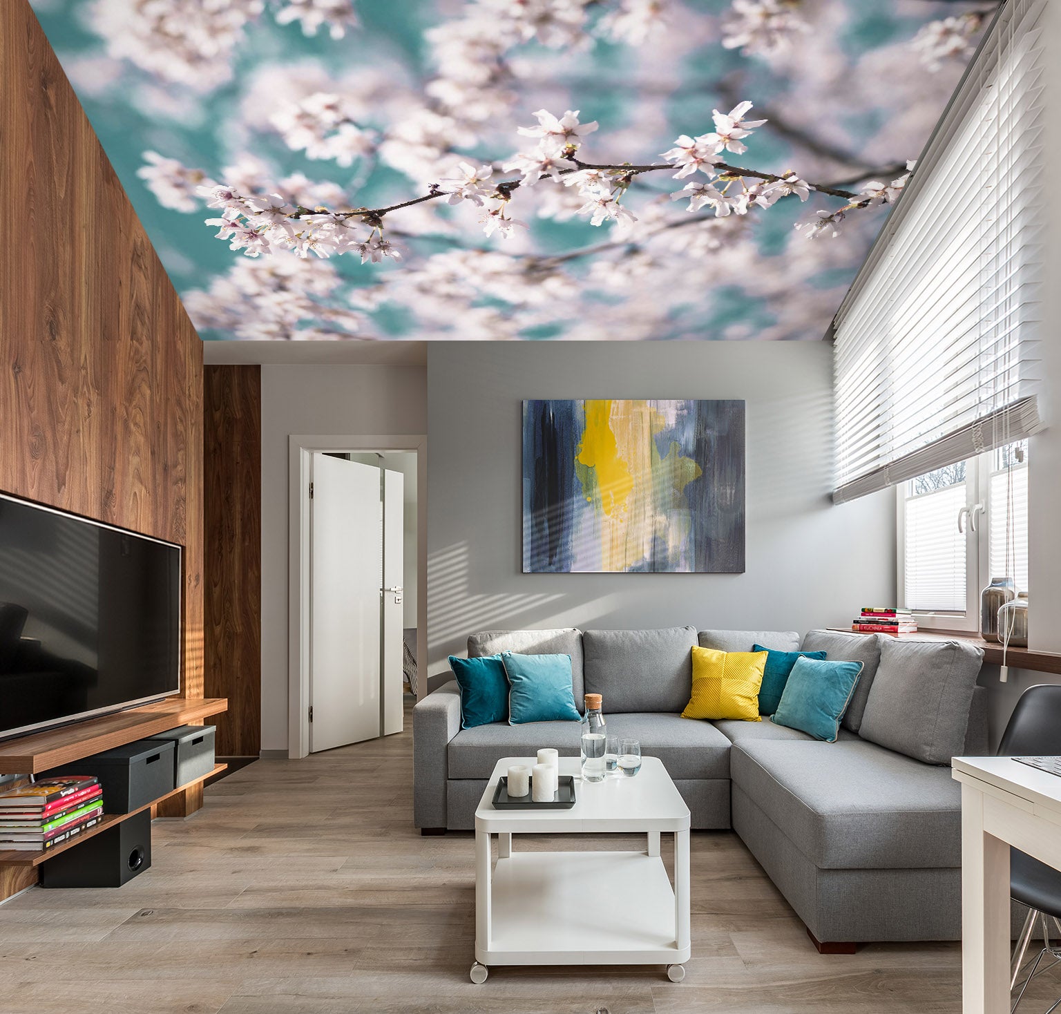 3D Pink Cherry Blossom 2566 Assaf Frank Ceiling Wallpaper Murals