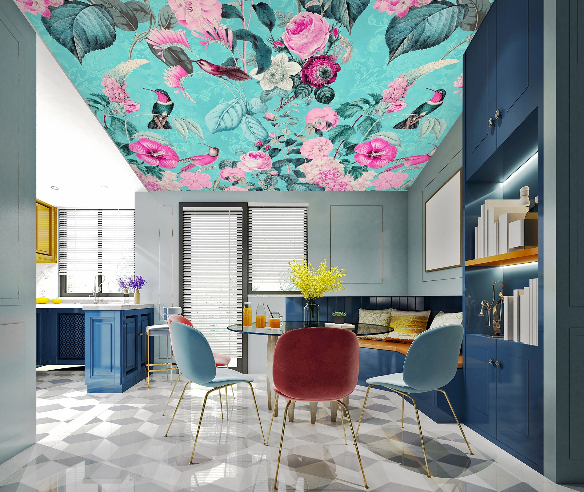 3D Pink Rose Leaves 5254 Andrea Haase Ceiling Wallpaper Murals