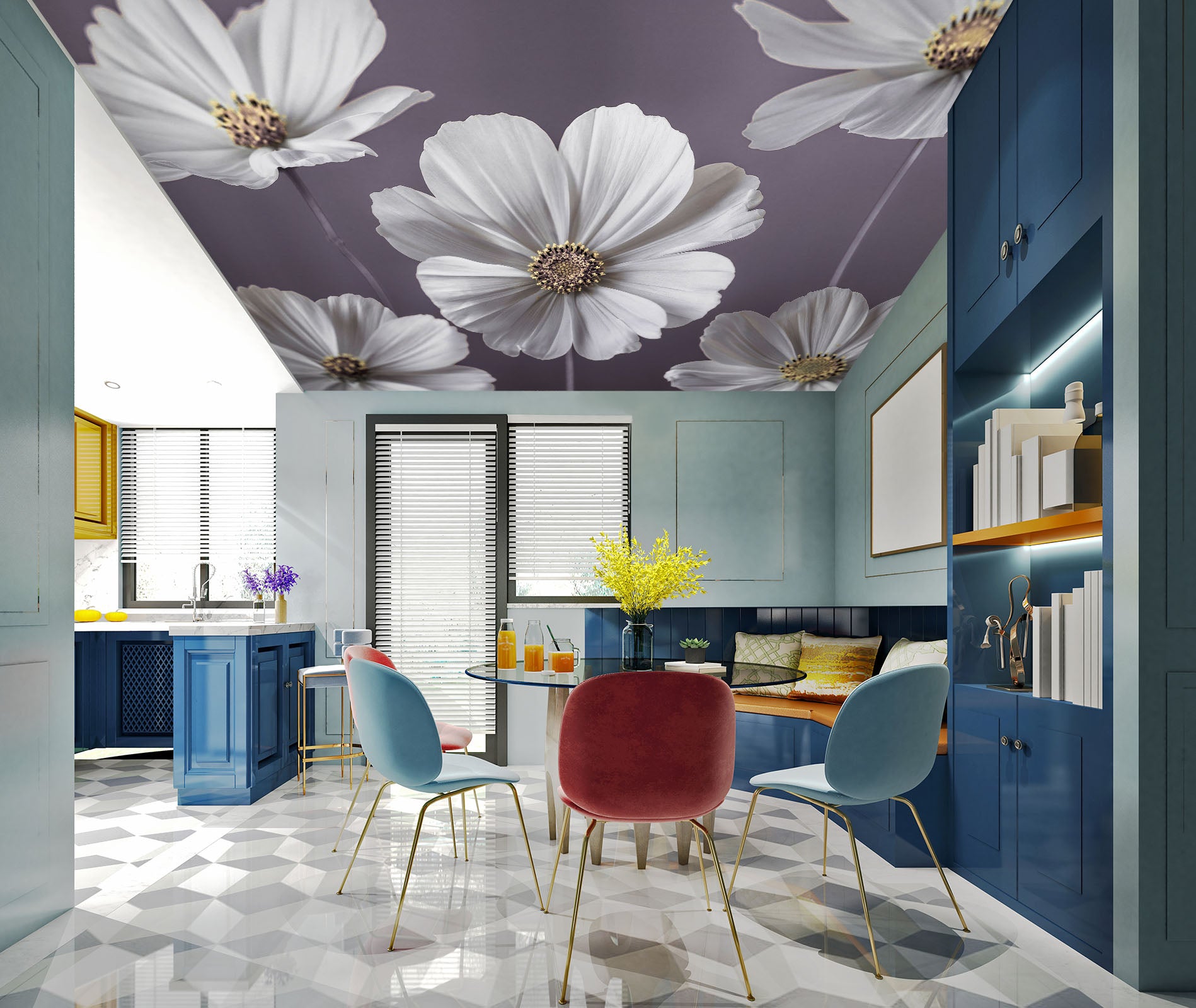 3D Grey White Flower 2563 Assaf Frank Ceiling Wallpaper Murals