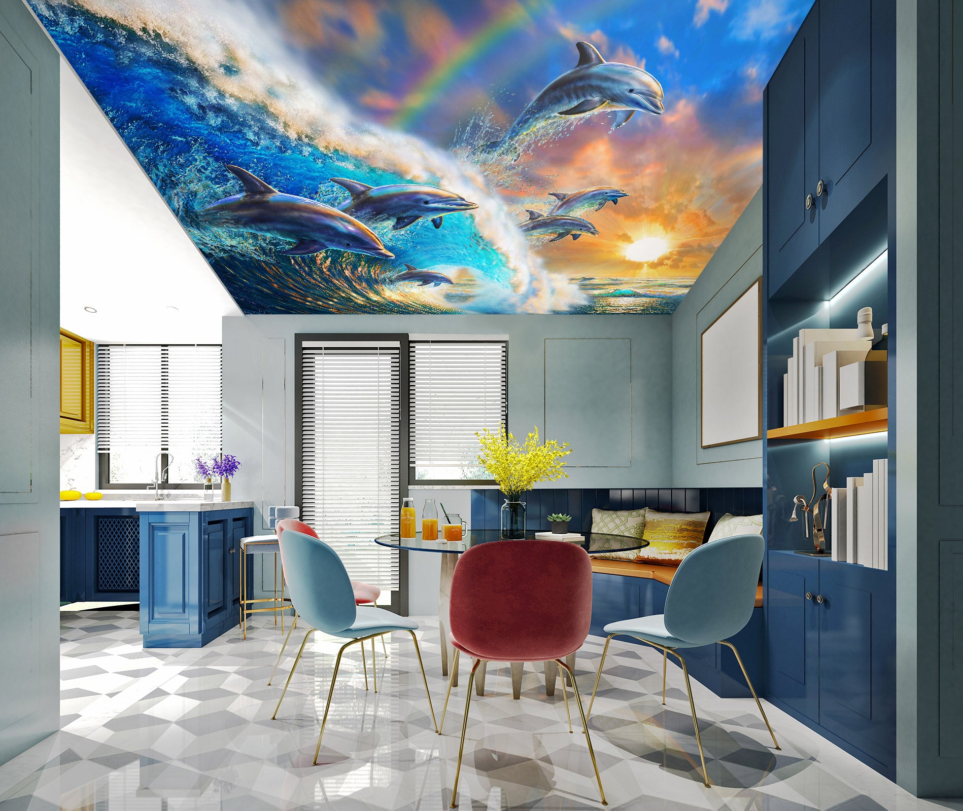 3D Wave Dolphin 1007 Adrian Chesterman Ceiling Wallpaper Murals