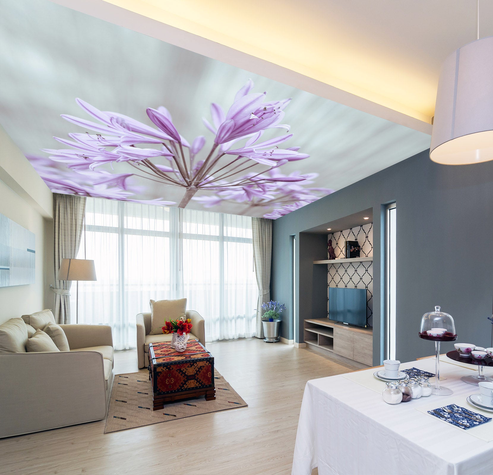 3D Purple Cute Flower 2579 Assaf Frank Ceiling Wallpaper Murals