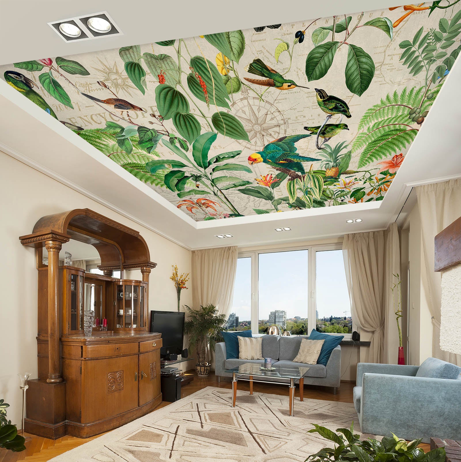 3D Green Leaves Bird 5264 Andrea Haase Ceiling Wallpaper Murals