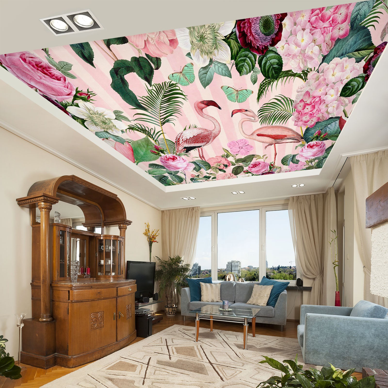 3D Flamingo Flower 975 Andrea Haase Ceiling Wallpaper Murals