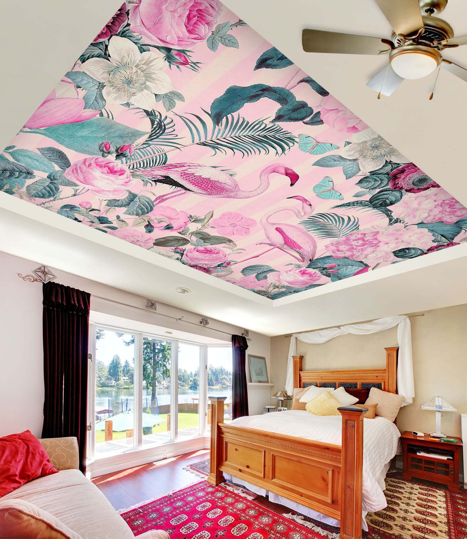 3D Pink Flamingo Rose 977 Andrea Haase Ceiling Wallpaper Murals