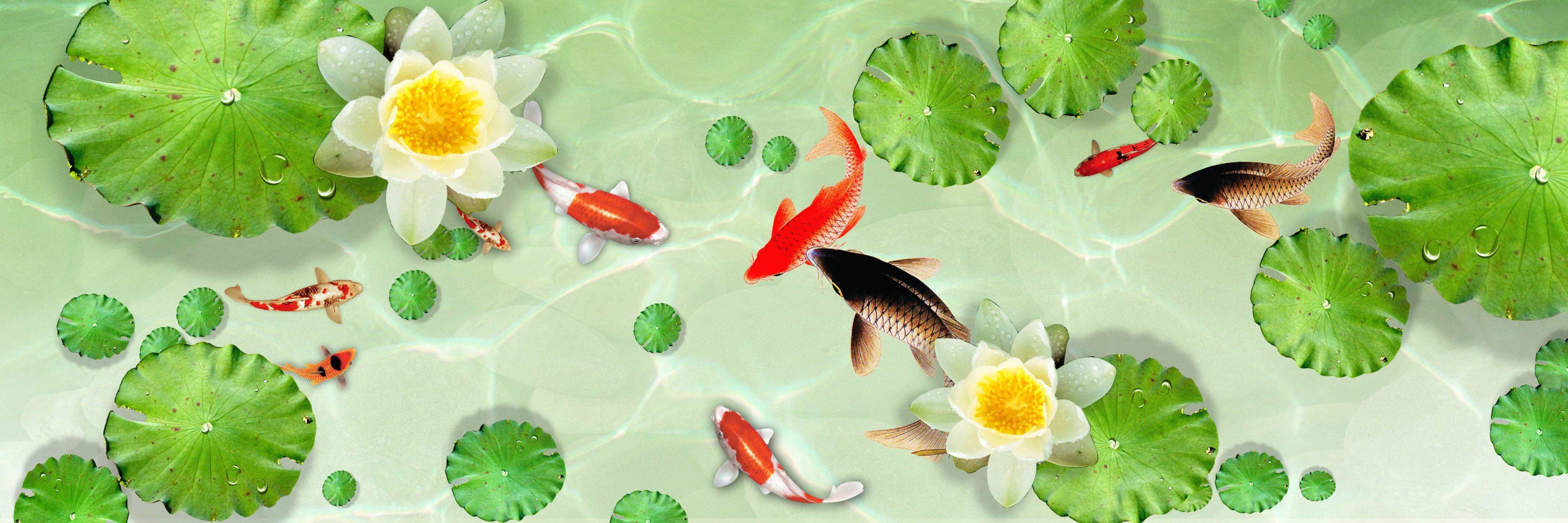 3D Fish Pond Lotus 14 Kitchen Mat Floor Mural Wallpaper AJ Wallpaper
