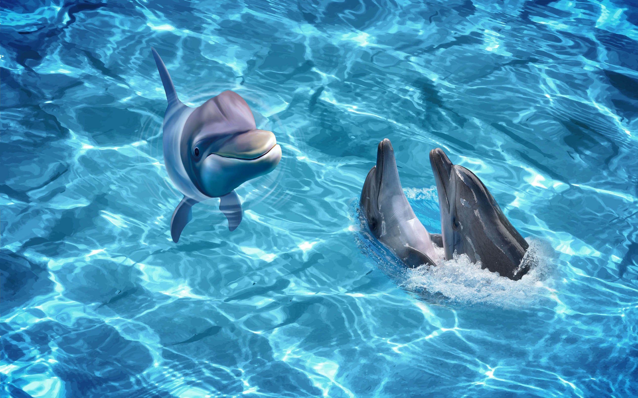 3D Blue Sea Dolphins Kitchen Mat Floor Mural Wallpaper AJ Wallpaper