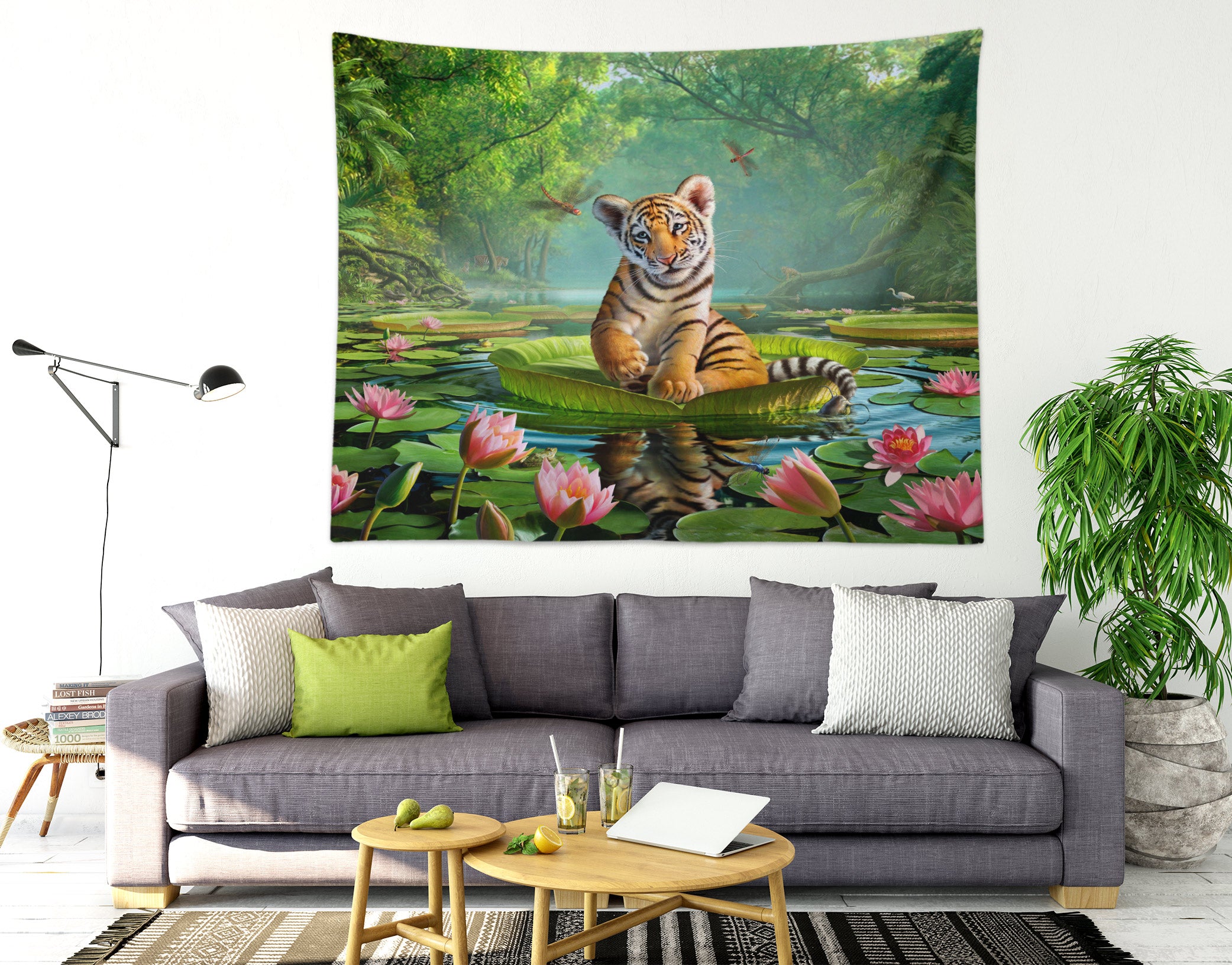 3D Jungle Lotus Tiger 111138 Jerry LoFaro Tapestry Hanging Cloth Hang