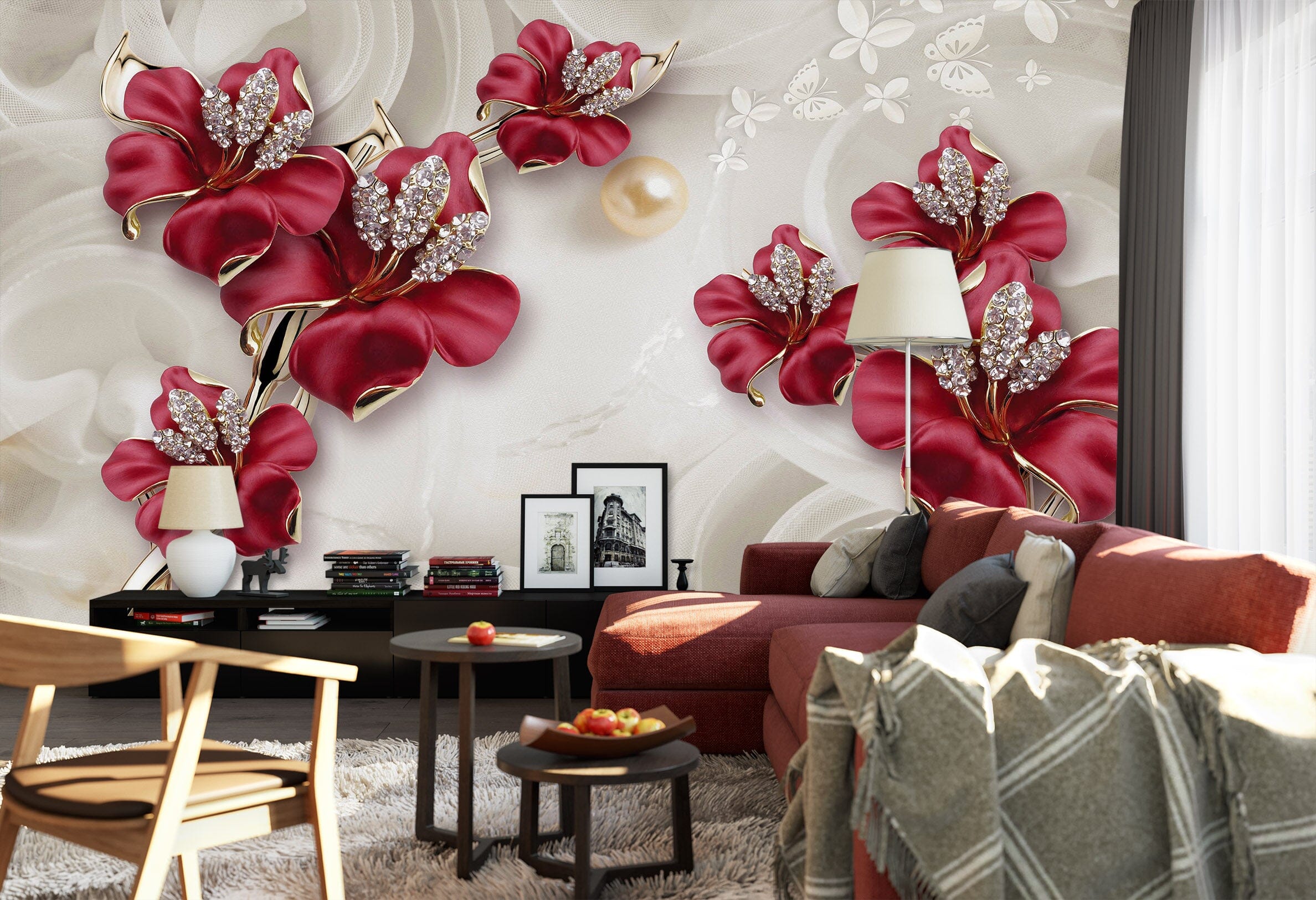 3D Red Flowers 1524 Wall Murals Wallpaper AJ Wallpaper 2