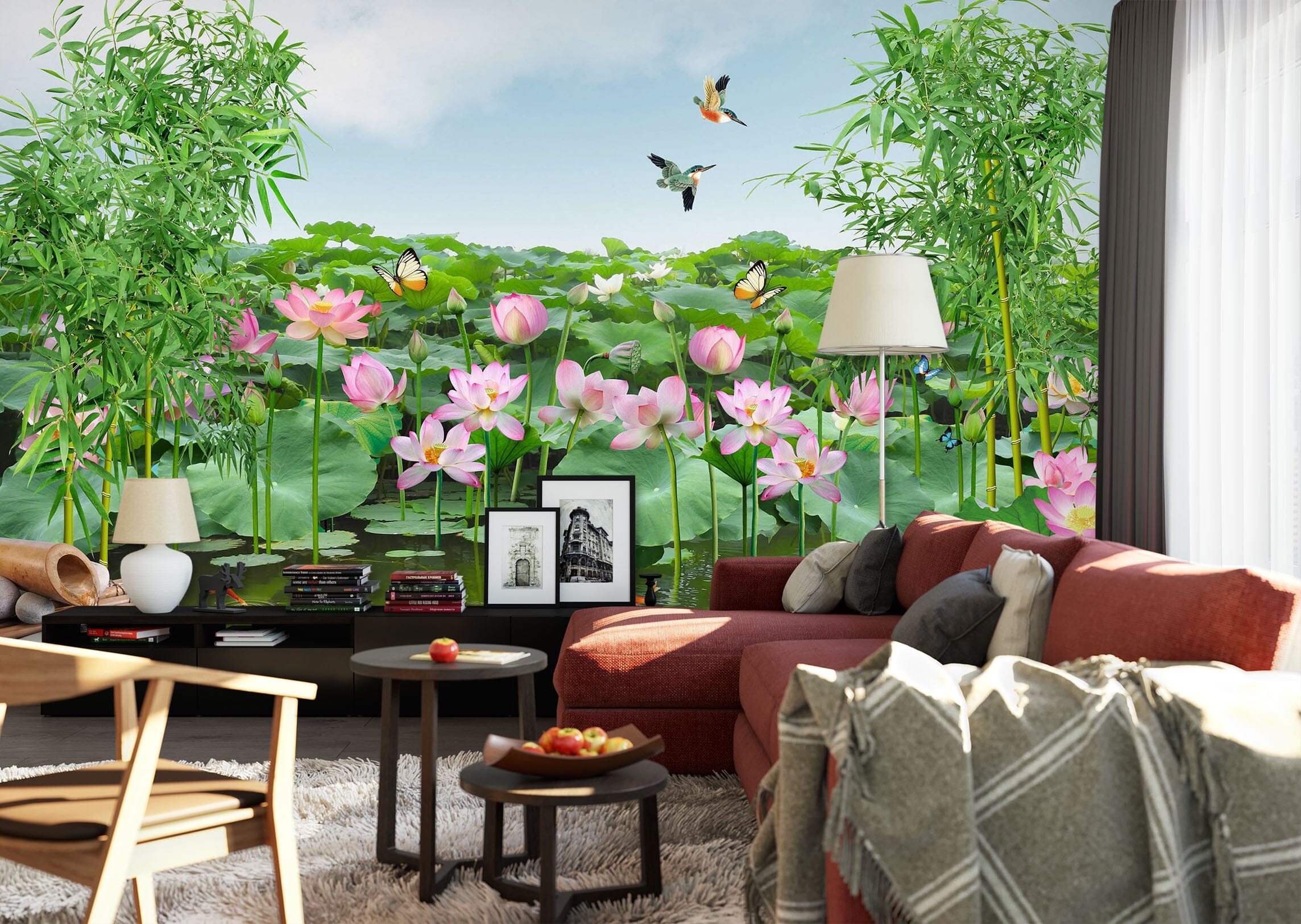3D Lotus Pond 1591 Wall Murals Wallpaper AJ Wallpaper 2