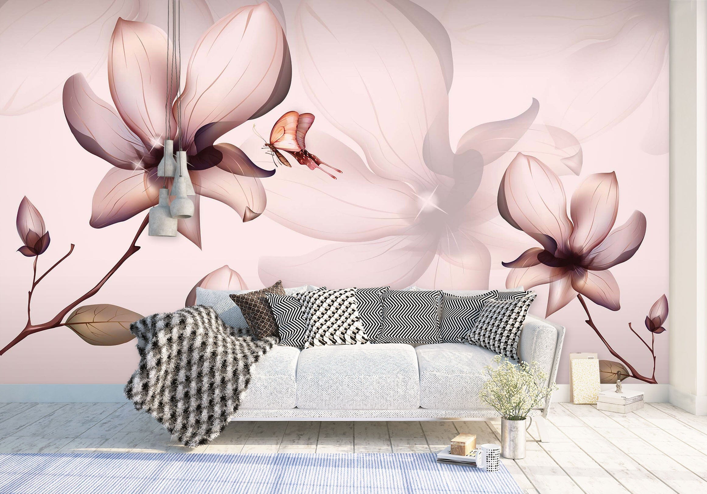 3D Pink Flowers 1490 Wall Murals Wallpaper AJ Wallpaper 2
