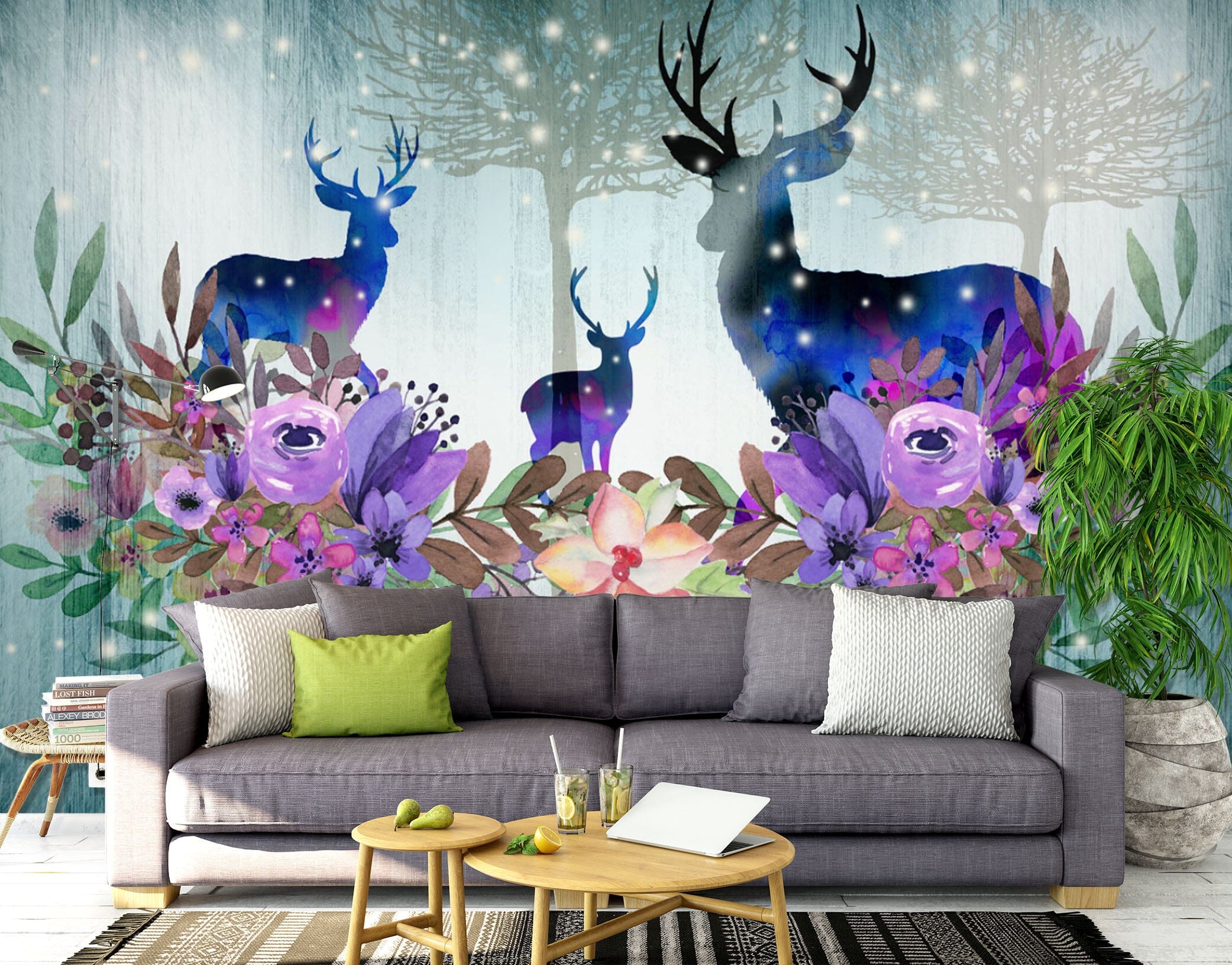 3D Flower Deer 1453 Wall Murals Wallpaper AJ Wallpaper 2