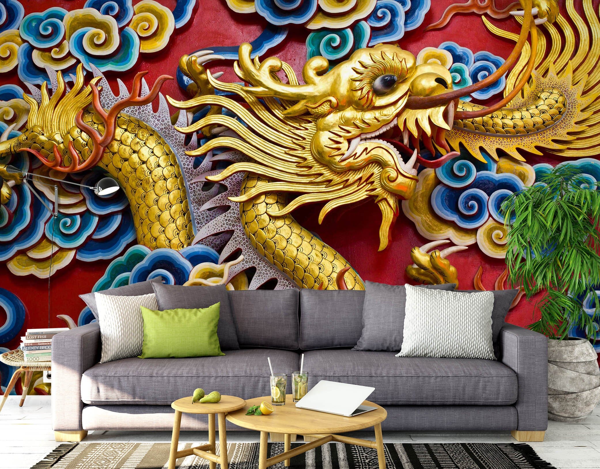3D Golden Dragon Carving 1524 Wall Murals Wallpaper AJ Wallpaper 2