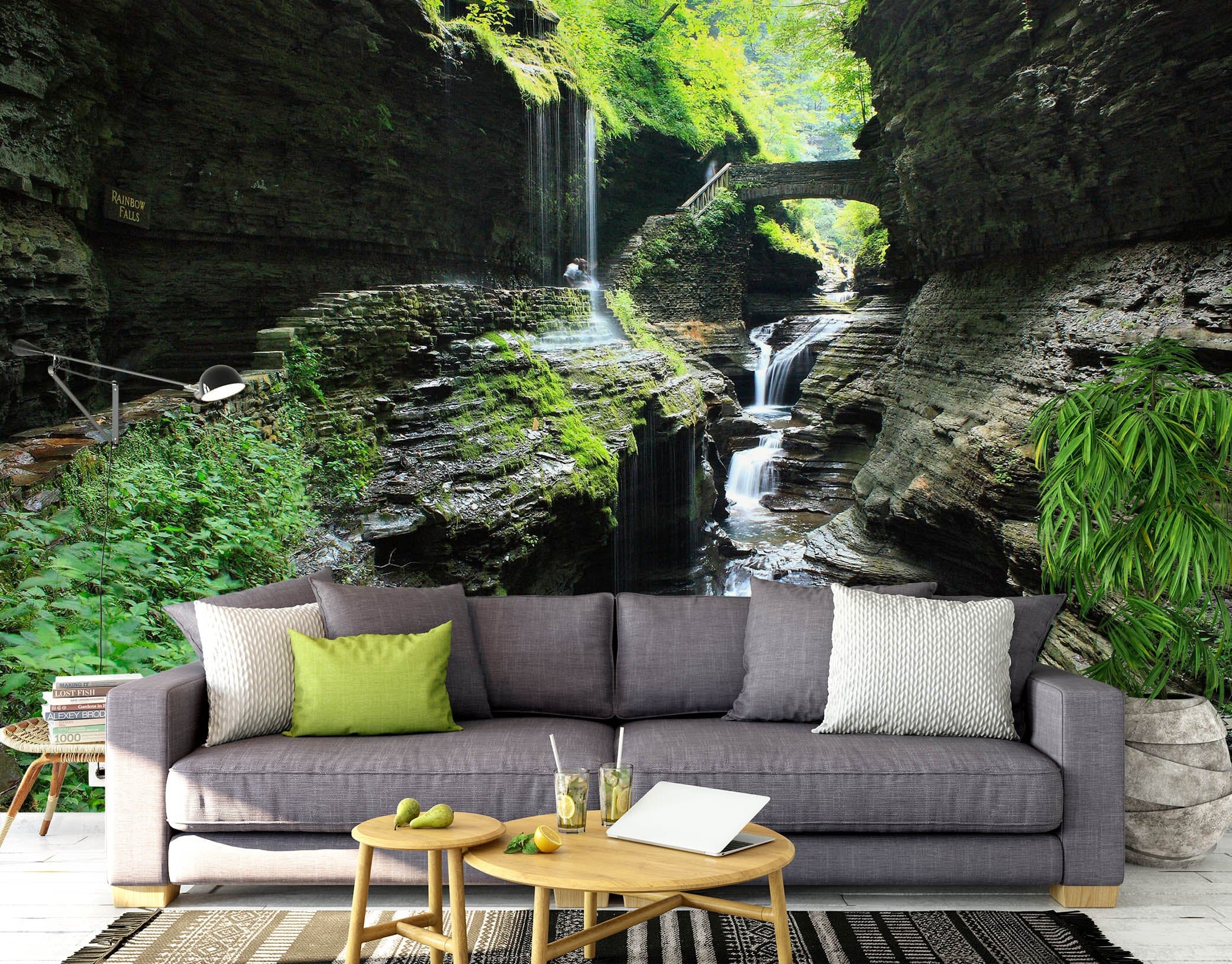 3D Waterfall Stones 1471 Wall Murals Wallpaper AJ Wallpaper 2