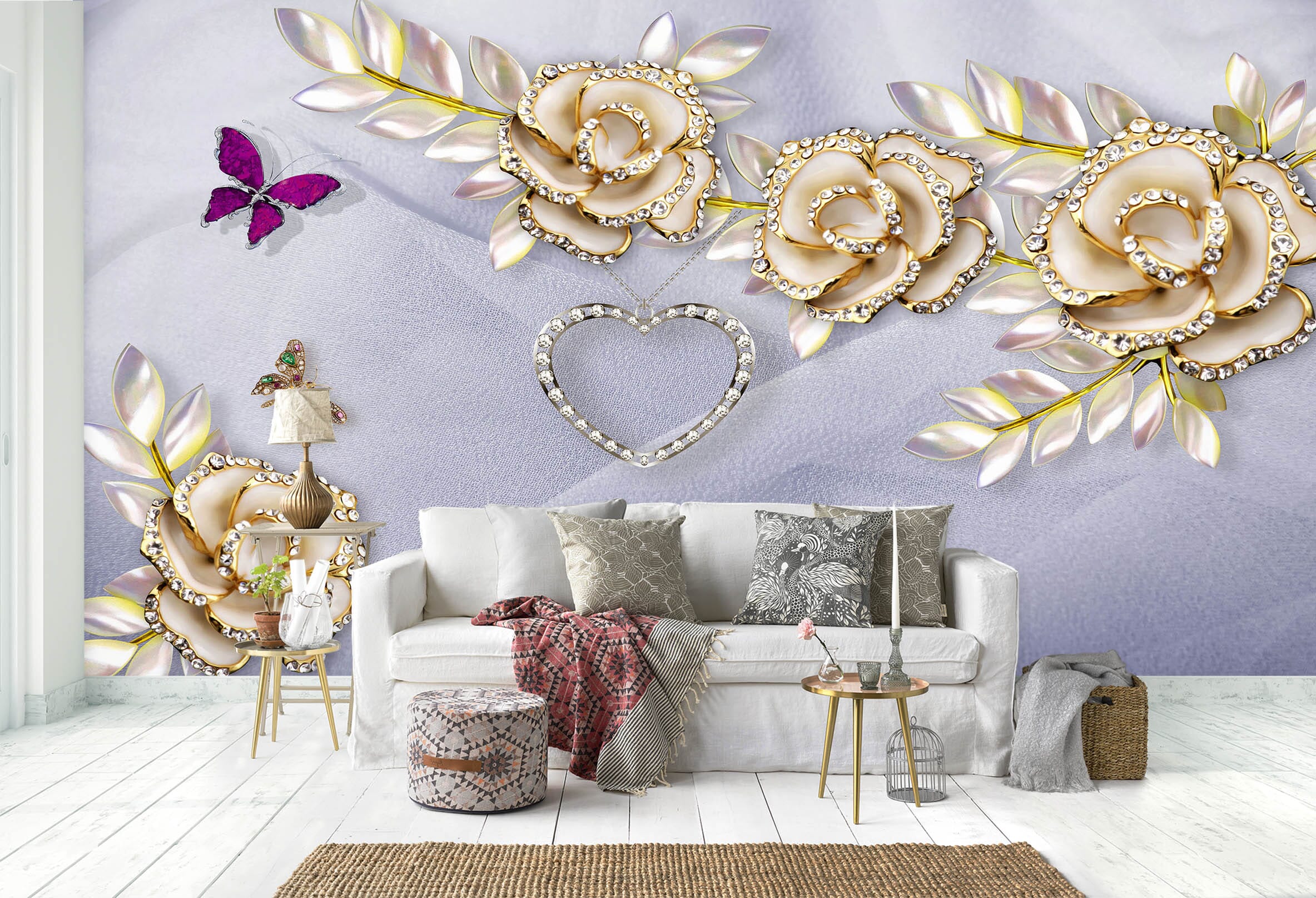 3D Golden Flowers 1451 Wall Murals Wallpaper AJ Wallpaper 2