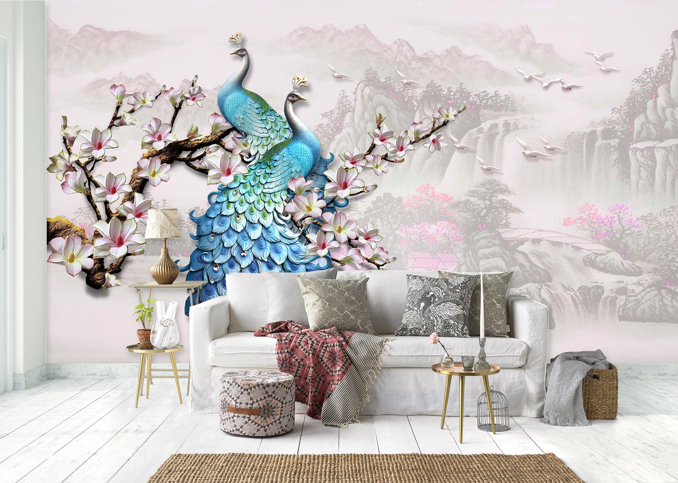 3D Flower Peacock 1456 Wall Murals Wallpaper AJ Wallpaper 2