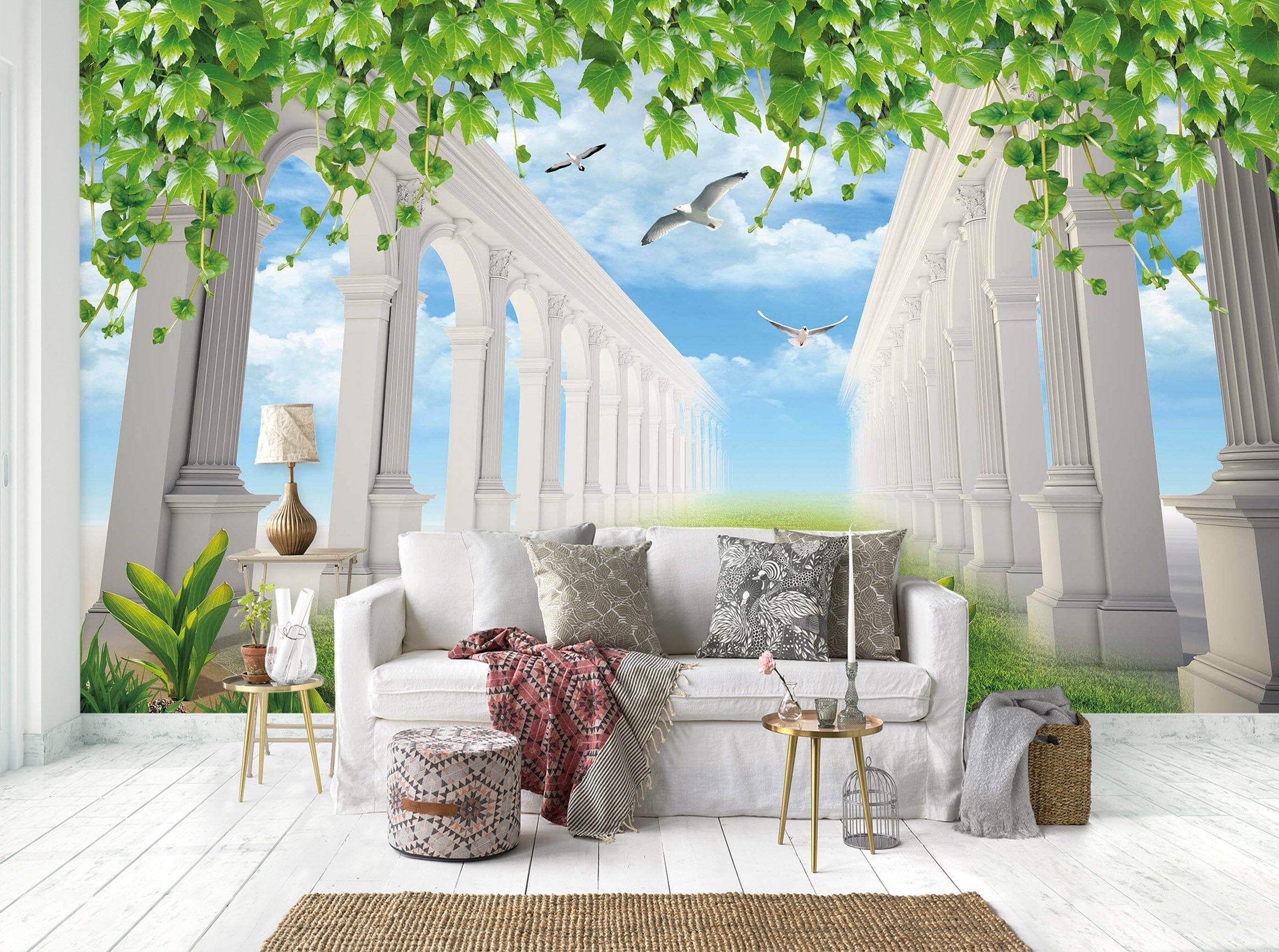 3D Green Corridor 1445 Wall Murals Wallpaper AJ Wallpaper 2