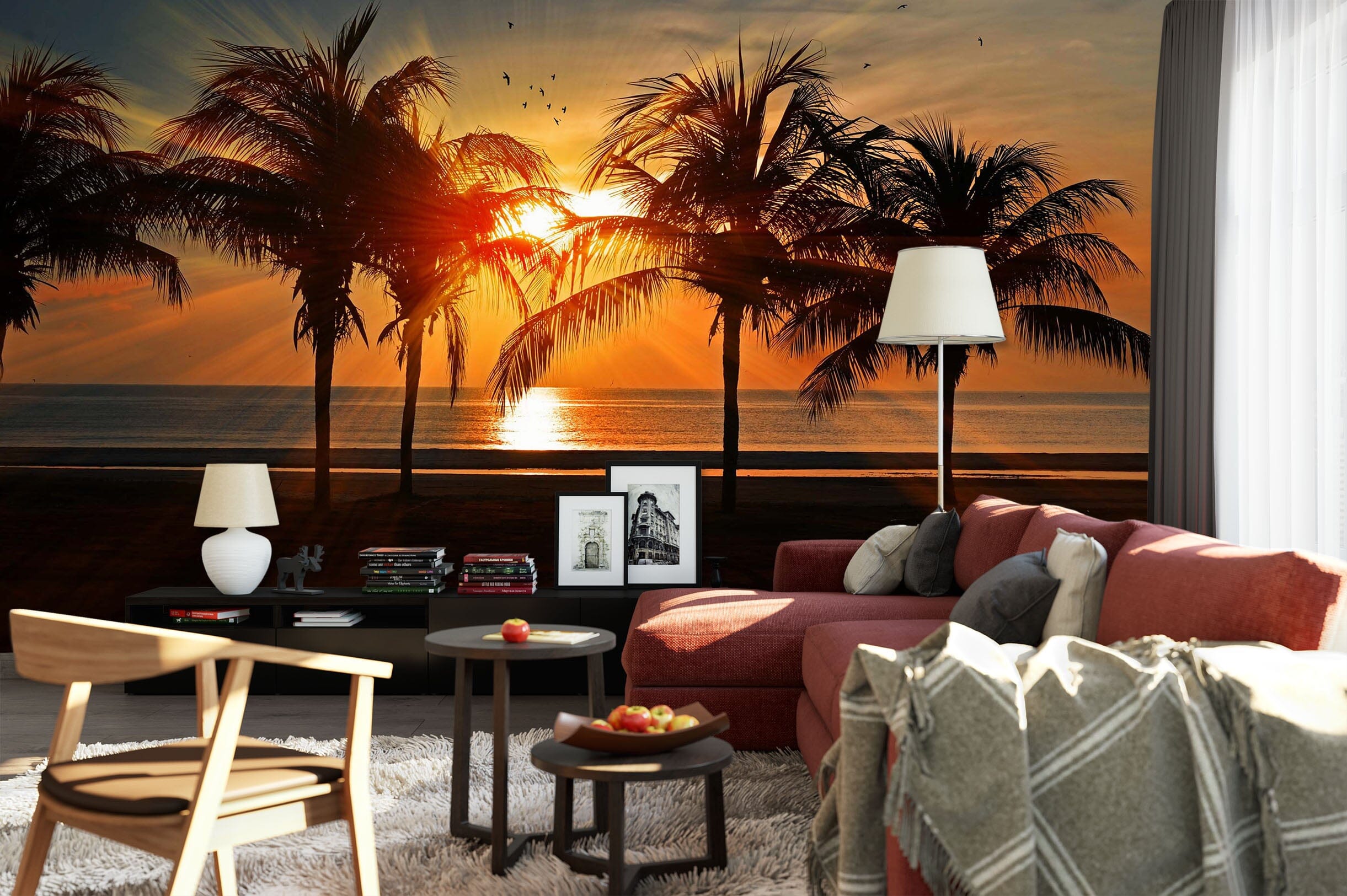 3D Sunset Coconut Tree 2037 Wall Murals Wallpaper AJ Wallpaper 2