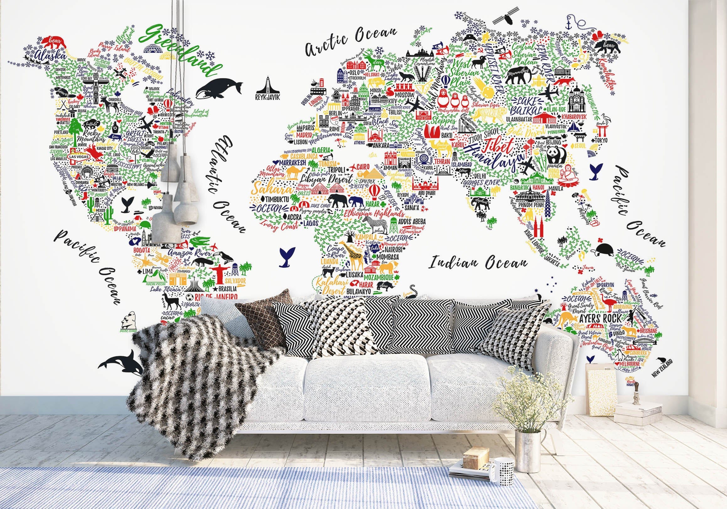 3D Cute Animal 2104 World Map Wall Murals Wallpaper AJ Wallpaper 2