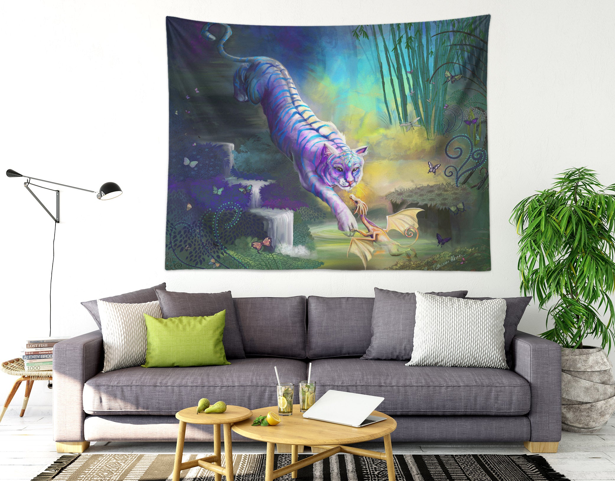 3D Purple Tiger 5207 Rose Catherine Khan Tapestry Hanging Cloth Hang