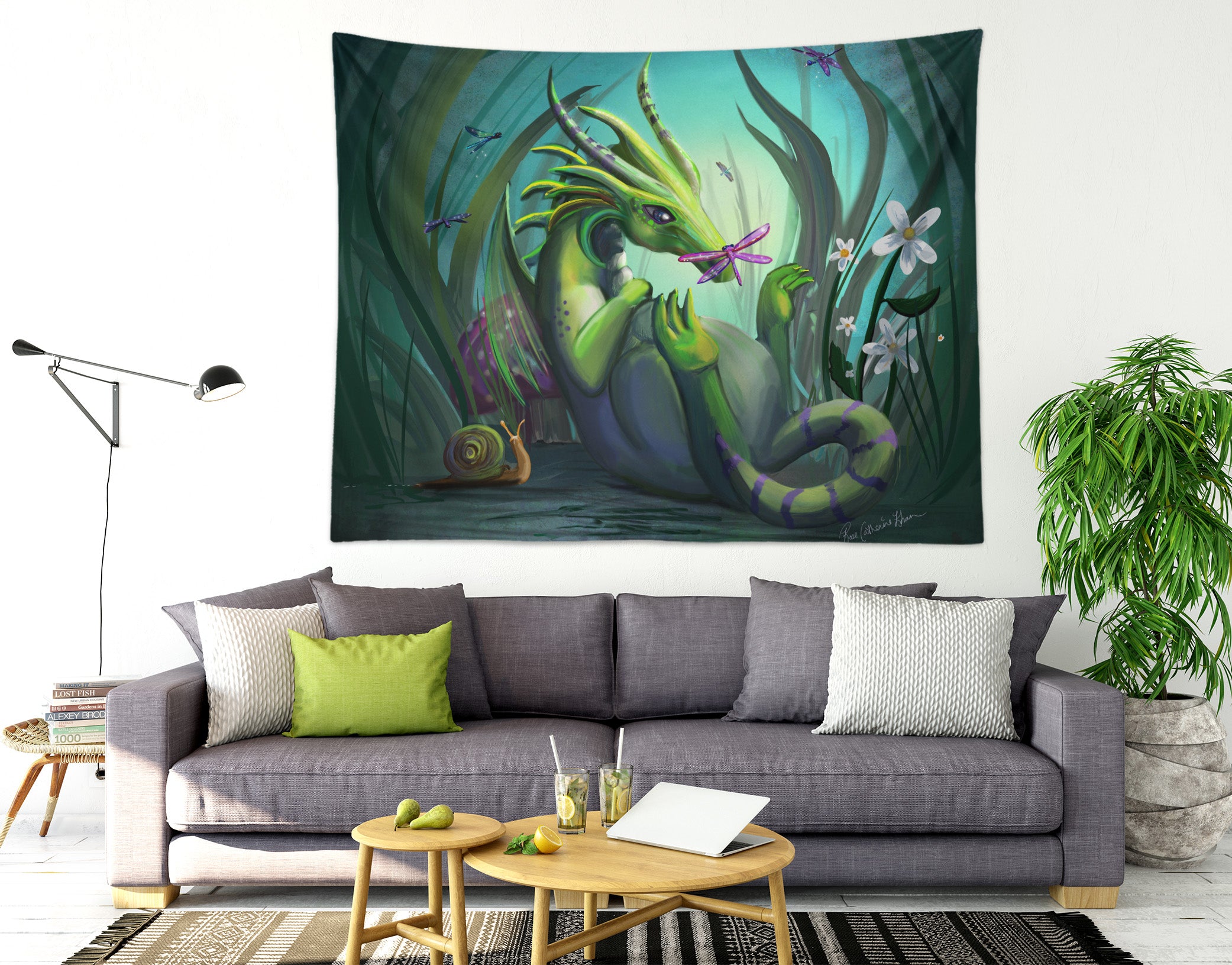 3D Cute Dragon Dragonfly 942 Rose Catherine Khan Tapestry Hanging Cloth Hang