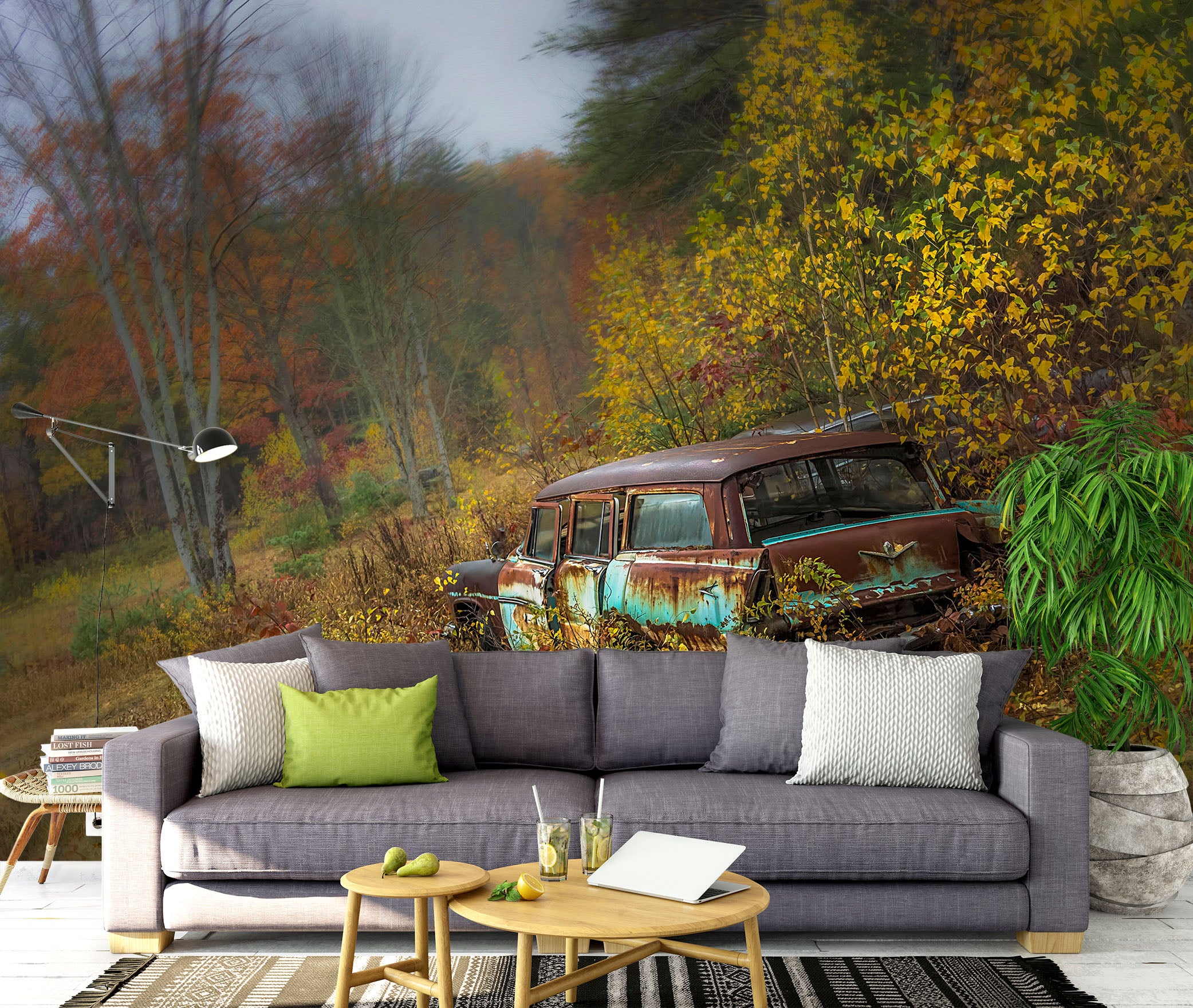 3D Jungle Scrap Car 85025 Jerry LoFaro Wall Mural Wall Murals