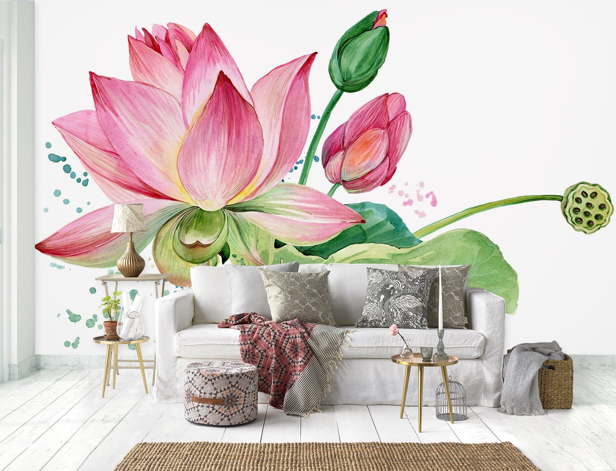 3D Lotus Pattern 1130 Wall Murals Wallpaper AJ Wallpaper 2