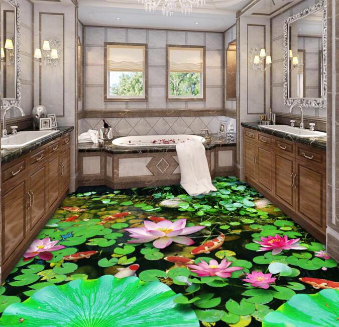3D Beautiful Lotus Floor Mural Wallpaper AJ Wallpaper 2