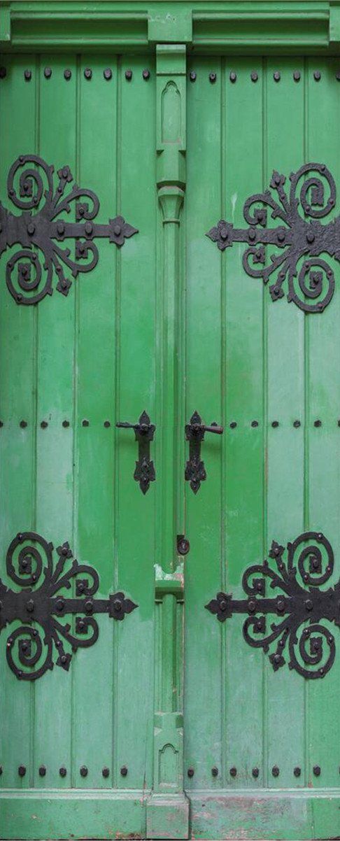 3D green gate door mural Wallpaper AJ Wallpaper