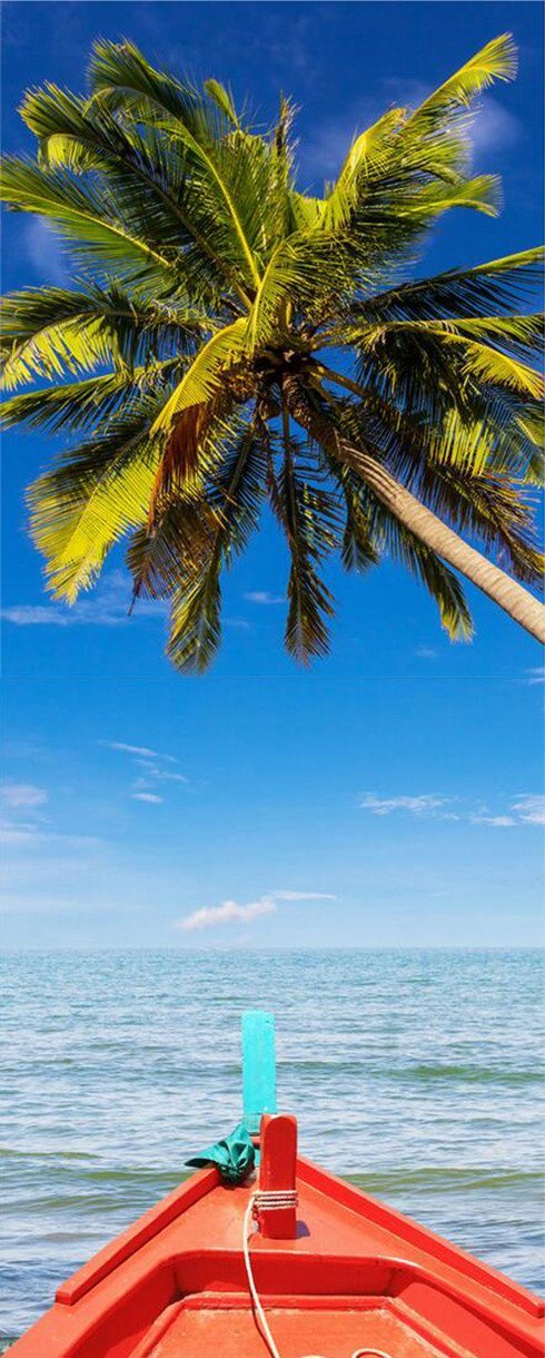 3D coconut tree Sea Ship door mural Wallpaper AJ Wallpaper