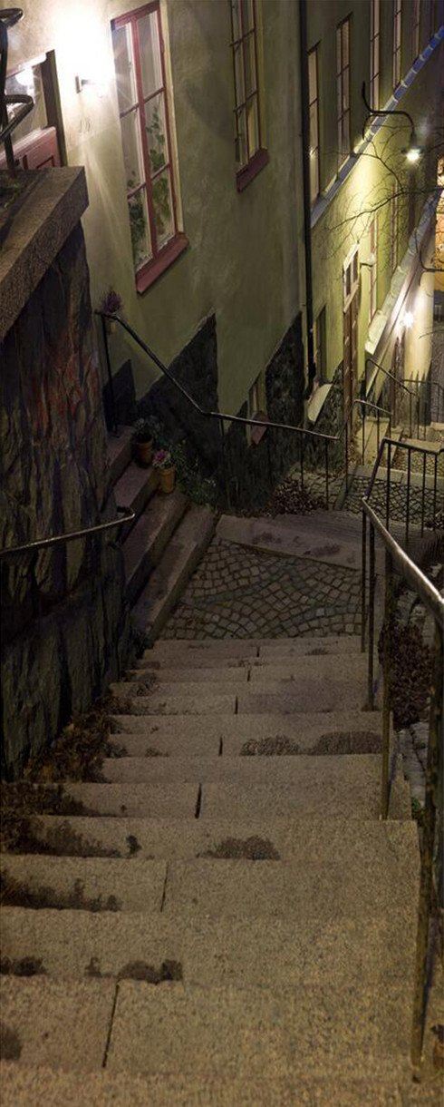 3D stair frame Street door mural Wallpaper AJ Wallpaper