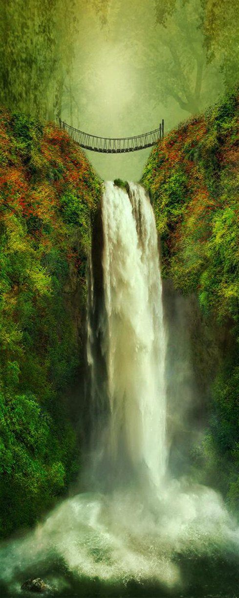 3D waterfall oil painting door mural Wallpaper AJ Wallpaper