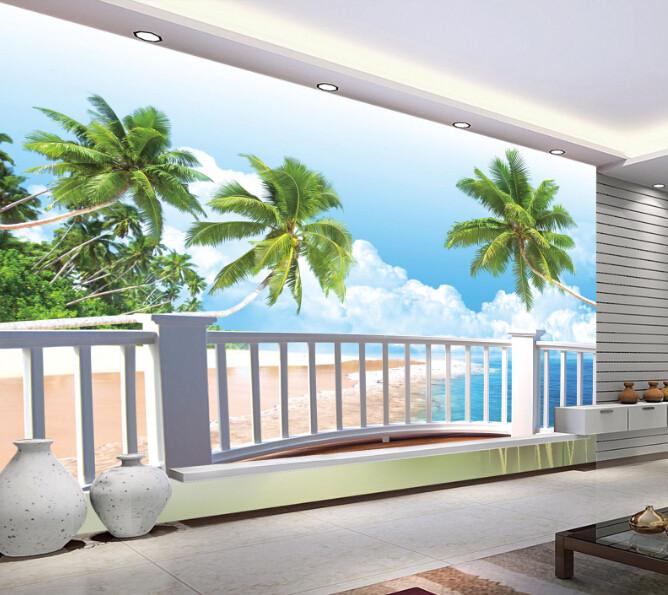 3D Sea Coconut Forest Blue Sky Wallpaper AJ Wallpaper 1