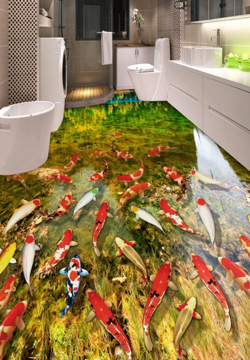 3D Swimming Goldfish Floor Mural Wallpaper AJ Wallpaper 2