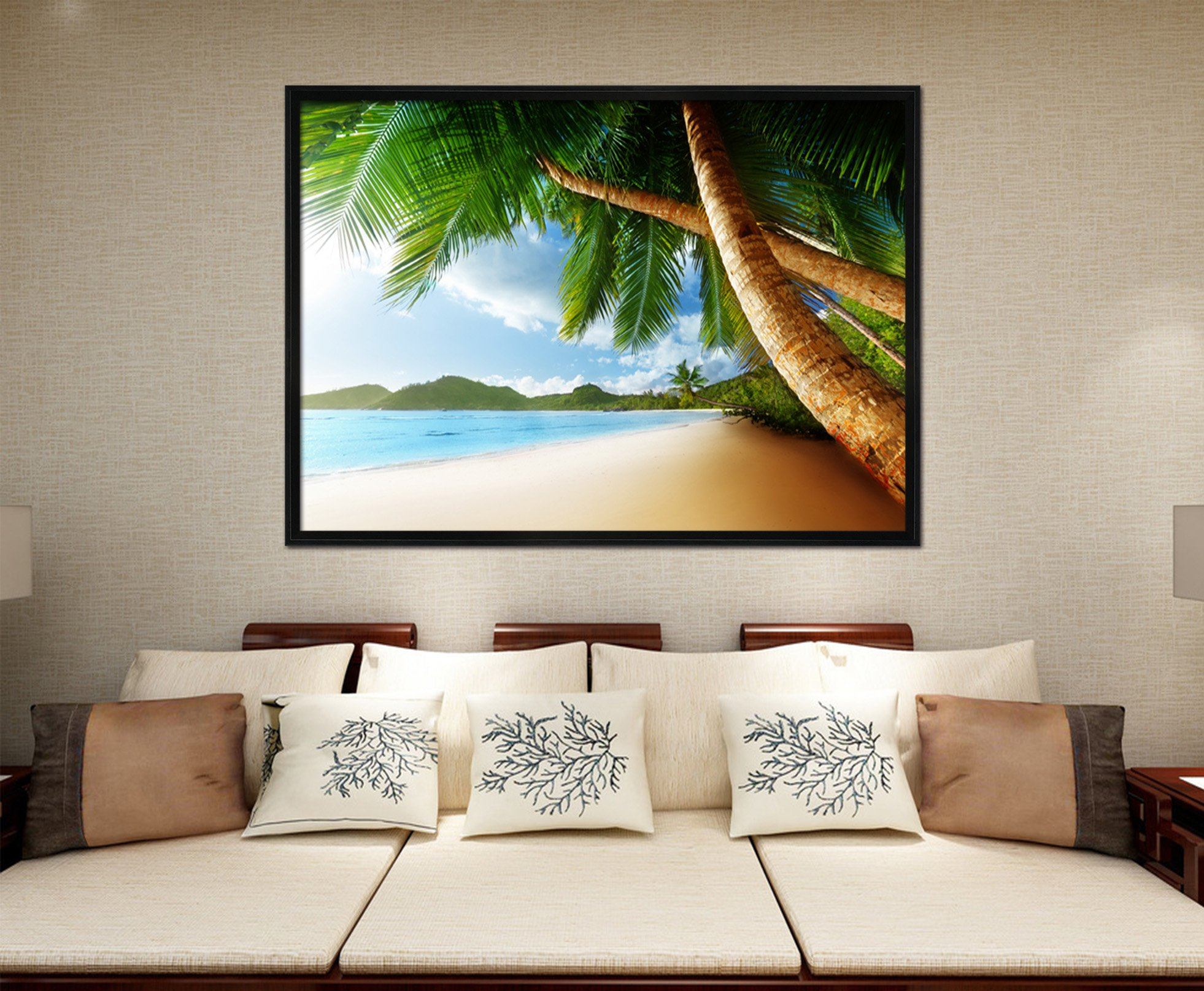 3D Coconut Beach 034 Fake Framed Print Painting Wallpaper AJ Creativity Home