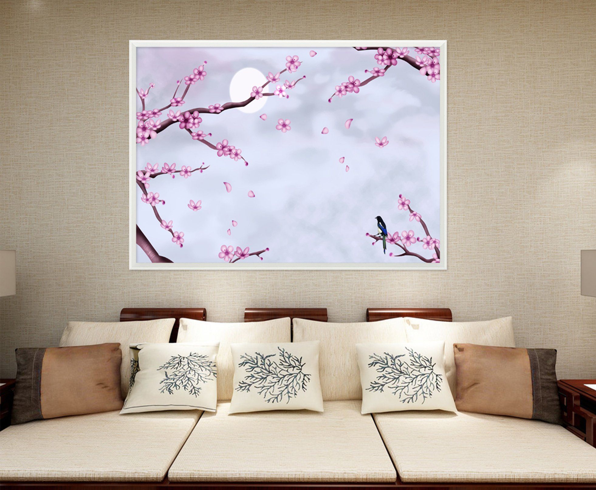 3D Moon Plum 200 Fake Framed Print Painting Wallpaper AJ Creativity Home