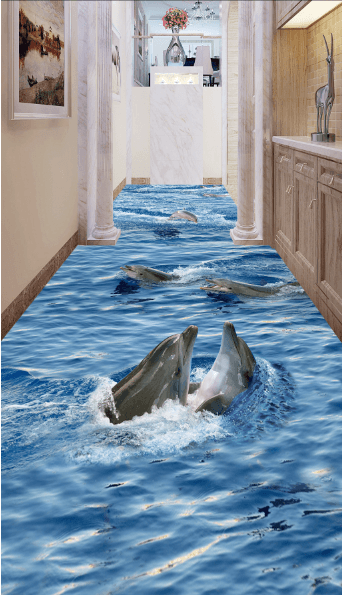 3D Happy Dolphins 082 Floor Mural Wallpaper AJ Wallpaper 2